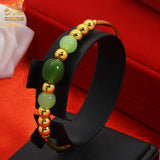 24K Plated Bangles Green Bead Bracelet Adjustable Pulseira Femme