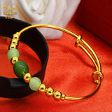 24K Plated Bangles Green Bead Bracelet Adjustable Pulseira Femme