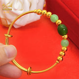 24K Plated Bangles Green Bead Bracelet Adjustable Pulseira Femme