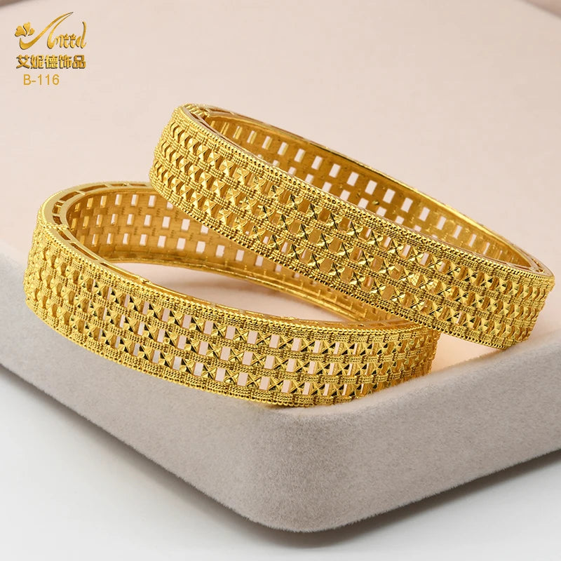 2Pcs Plated Bangles Bracelet Banquet Wedding Party African Arabic Bangle