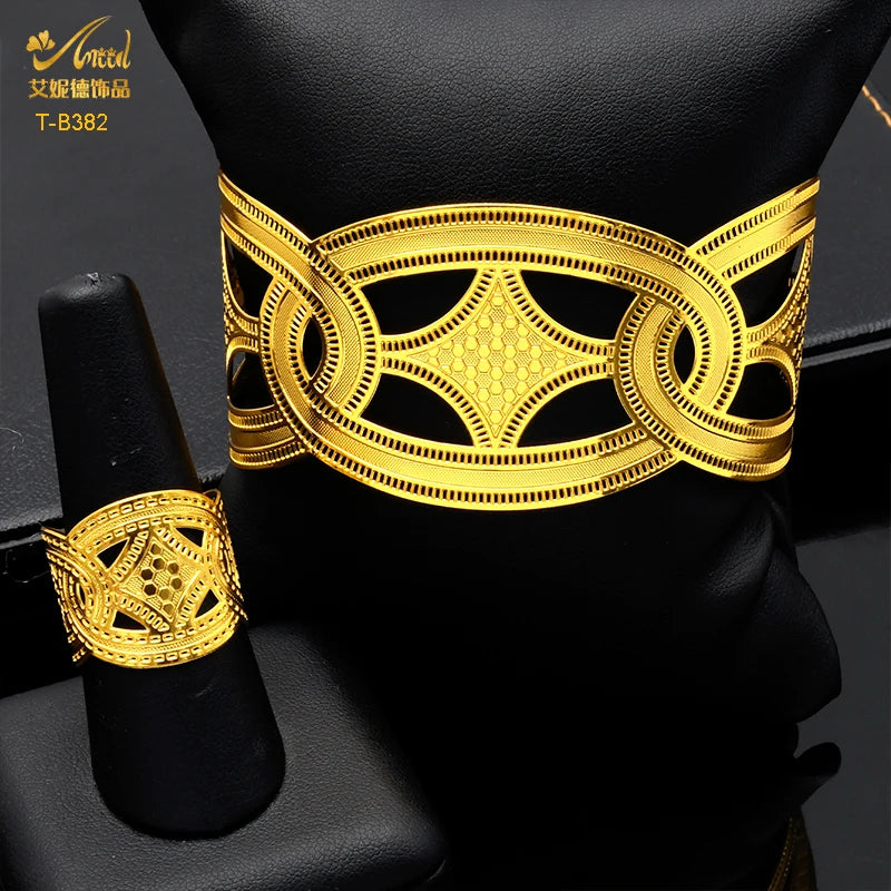 Adjustable Dubai Bangle With Ring For Women African Bijoux Bracelet