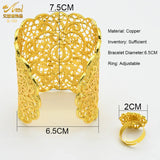 African Adjustable Bangles With Ring For Women Dubai Plated Bracelet