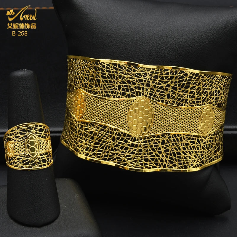 African Plated Cuff Bangles With Ring For Women