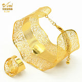African Plated Cuff Bangles With Ring For Women