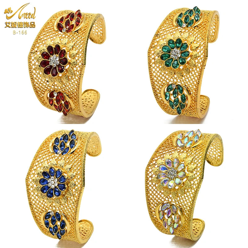 African Vintage Crystal Cuff Bangles Dubai Plated Bracelet