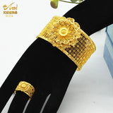 Dubai 24K Flower Bangles With Ring Nigerian Wedding Bridal Bangle Arab Jewelries