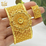Dubai 24K Flower Bangles With Ring Nigerian Wedding Bridal Bangle Arab Jewelries
