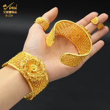 Dubai 24K Flower Bangles With Ring Nigerian Wedding Bridal Bangle Arab Jewelries