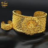 Dubai 24K Flower Bangles With Ring Nigerian Wedding Bridal Bangle Arab Jewelries