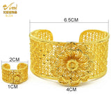 Dubai 24K Flower Bangles With Ring Nigerian Wedding Bridal Bangle Arab Jewelries