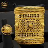 Dubai Ethiopia 24K Plated Big Bangles With Ring Wedding Banquet Jewelry