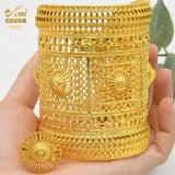Dubai Ethiopia 24K Plated Big Bangles With Ring Wedding Banquet Jewelry