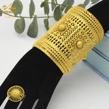 Dubai Ethiopia 24K Plated Big Bangles With Ring Wedding Banquet Jewelry