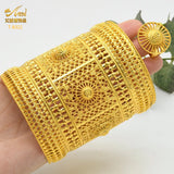 Dubai Ethiopia 24K Plated Big Bangles With Ring Wedding Banquet Jewelry