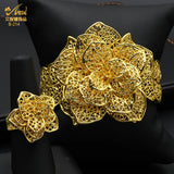 Dubai Flower Plated Bangles With Rings For Women Nigerian Bride Cuff Bracelet