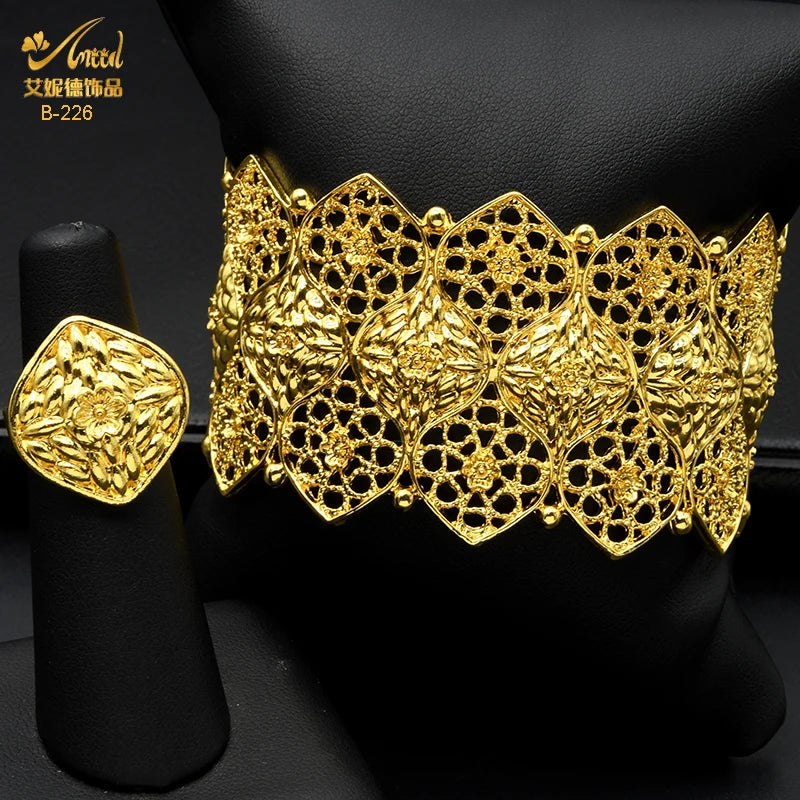 Dubai Plated Cuff Bangles With Ring Nigerian Wedding Bridal Bangle