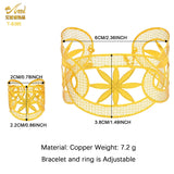 Dubai Plated Woman Bracelet Cuff Bangle With Ring For Women