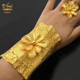 Dubai Plated Woman Bracelet Cuff Bridal Flower Bangles