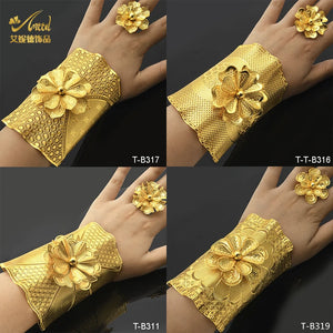 Dubai Plated Bangles With Ring Women Indian Charm Bracelet