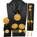 Ethiopian Red Rope 6pcs Necklace Jewellery Set For Lady Flower Wedding