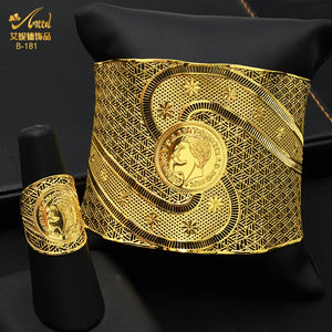 Adjustable Chain Bangle With Ring Dubai Plated Cuff Bracelet