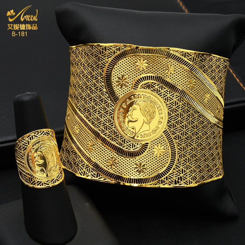 Adjustable Chain Bangle With Ring Dubai Plated Cuff Bracelet