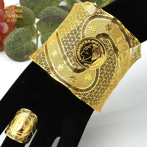 Adjustable Chain Bangle With Ring Dubai Plated Cuff Bracelet