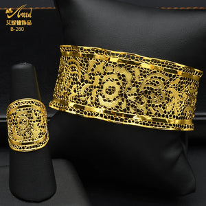 Indian 24K Plated Bangles With Ring For Women Nigerian Wedding Party Jewelry