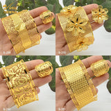 Indian 24K Plated Bangles With Ring For Women Nigerian Wedding Party Jewelry