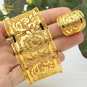 Indian 24K Plated Bangles With Ring For Women Nigerian Wedding Party Jewelry