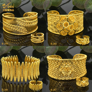 Indian 24K Plated Cuff Bangles With Ring For Women
