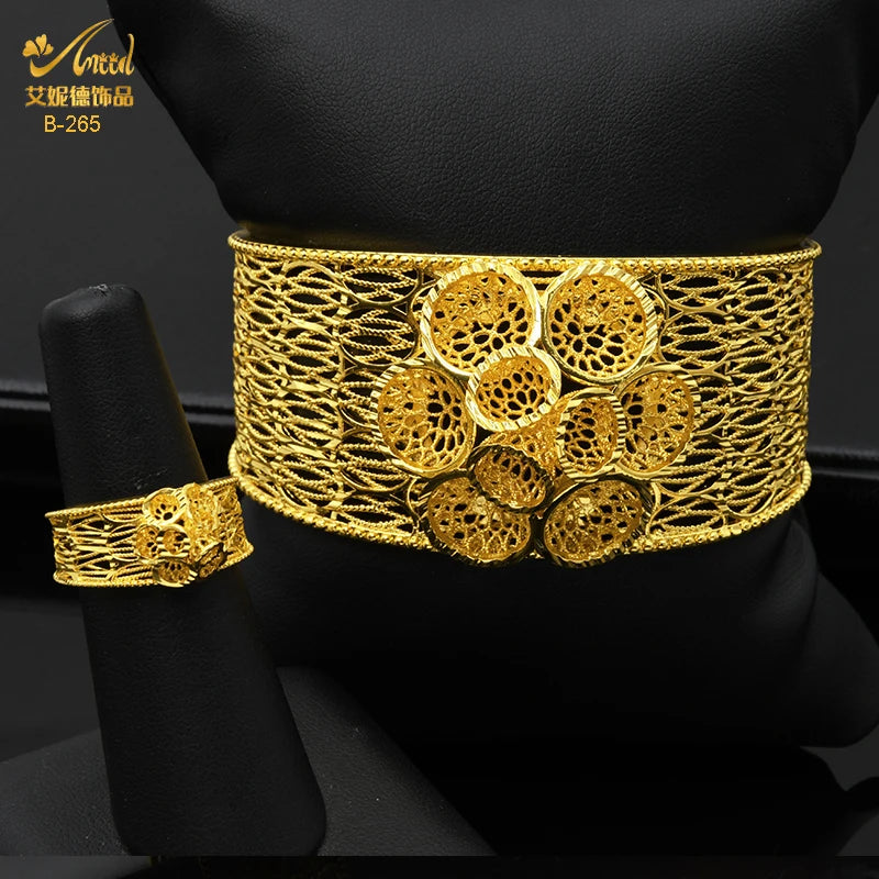 Indian 24K Plated Cuff Bangles With Ring For Women