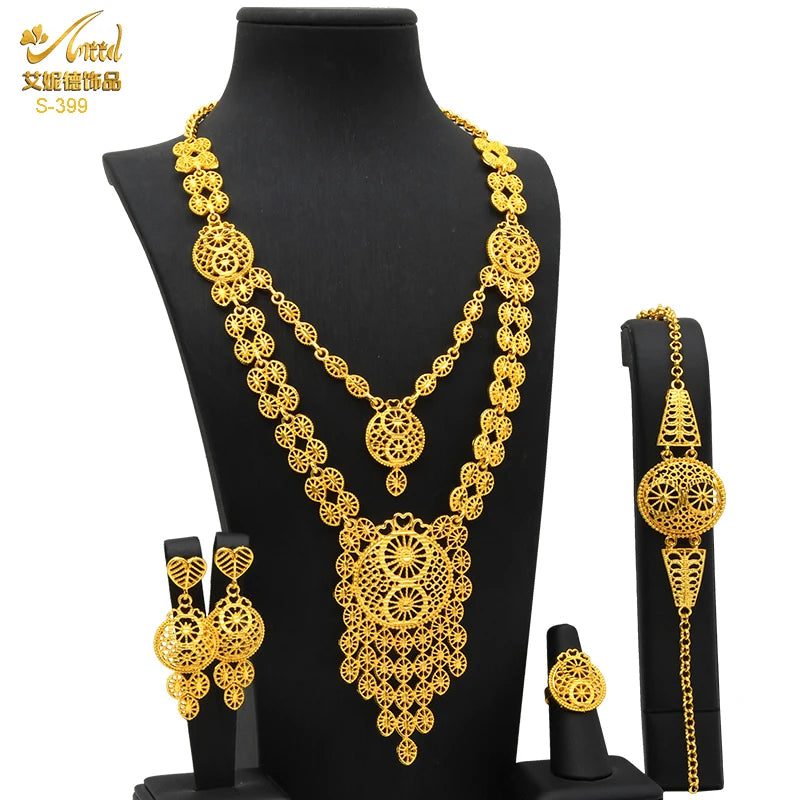 Indian 24K Plated Necklace Set Nigerian Party Bridal Wedding Jewelry