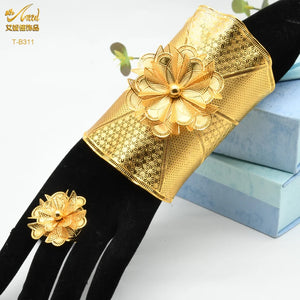 Indian Flower Bangles With Ring For Women Plated Bracelet Dubai Wedding