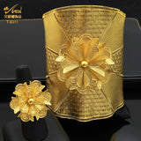 Indian Flower Bangles With Ring For Women Plated Bracelet Dubai Wedding