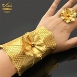 Indian Flower Bangles With Ring For Women Plated Bracelet Dubai Wedding