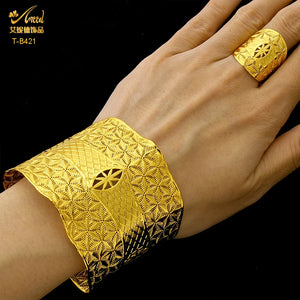 Indian Plated Bangles With Ring Dubai Bride Wedding Party Bracelet Jewelry