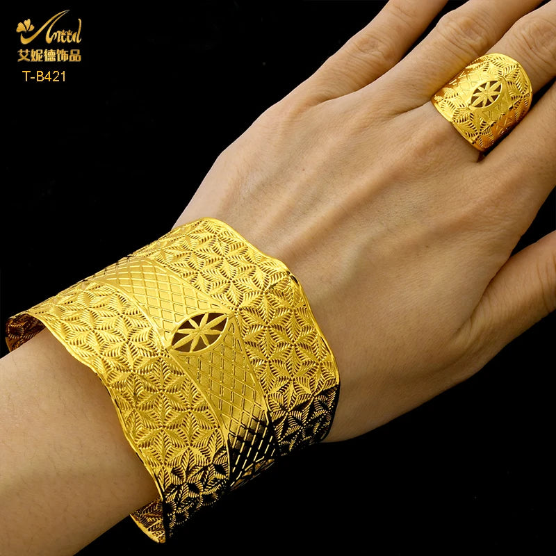 Indian Plated Bangles With Ring Dubai Bride Wedding Party Bracelet Jewelry