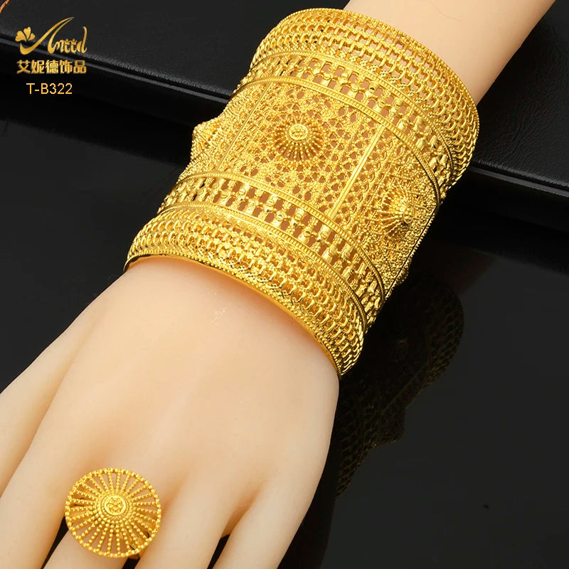 Italian G Letter 24K Bangle & Ring Set for Women