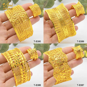 24K Dubai Plated Cuff Bracelet With Ring for Women