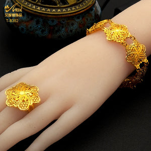 Ethiopian Plated Bracelet With Ring For Woman Wedding African Dubai Jewelry