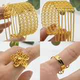 24K Plated Chain Bangles Bracelet With Ring For Women