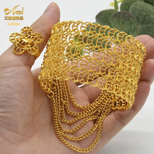 24K Plated Chain Bangles Bracelet With Ring For Women