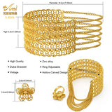24K Plated Chain Bangles Bracelet With Ring For Women