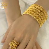 24K Plated Chain Bangles Bracelet With Ring For Women