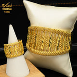 Bohemian Wide Bracelet with Ring Dubai 24K Gold Wedding Jewelry