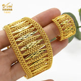 Bohemian Wide Bracelet with Ring Dubai 24K Gold Wedding Jewelry