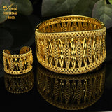 Bohemian Wide Bracelet with Ring Dubai 24K Gold Wedding Jewelry