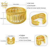 Bohemian Wide Bracelet with Ring Dubai 24K Gold Wedding Jewelry