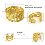 Bohemian Wide Bracelet with Ring Dubai 24K Gold Wedding Jewelry